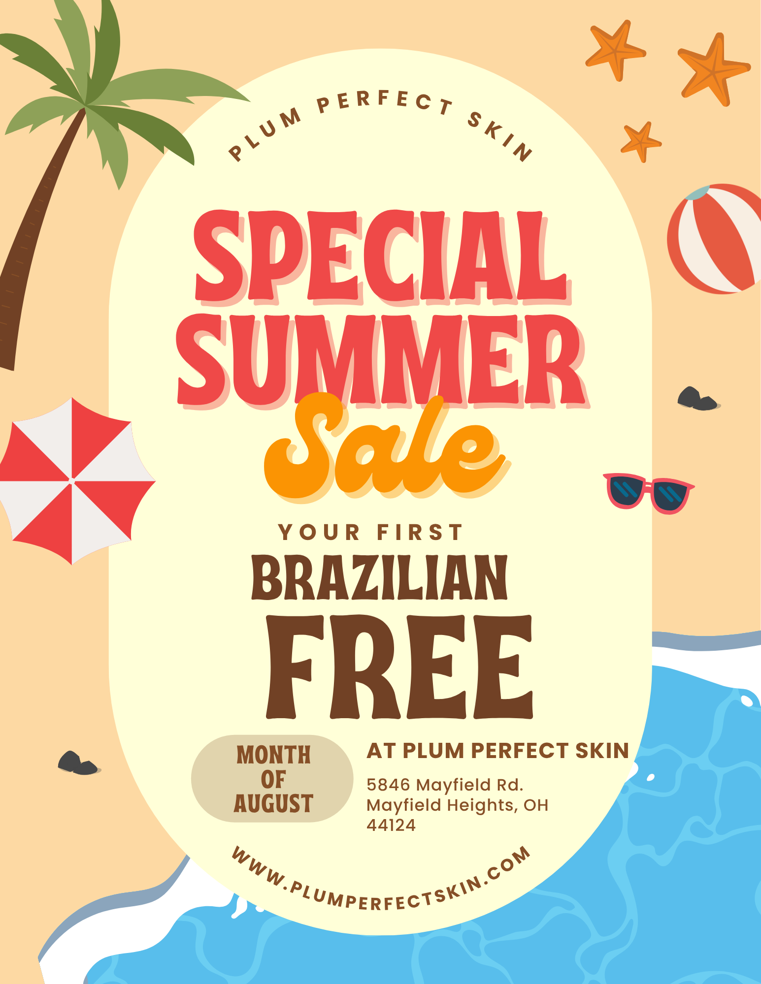 Plum Perfect Skin Summer Special Sale. Your first brazilian free for the month of August at Plum Perfect Skin